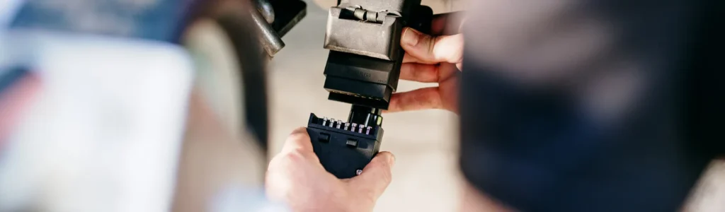 Close-up of the elecConnect adaptor plugging in.